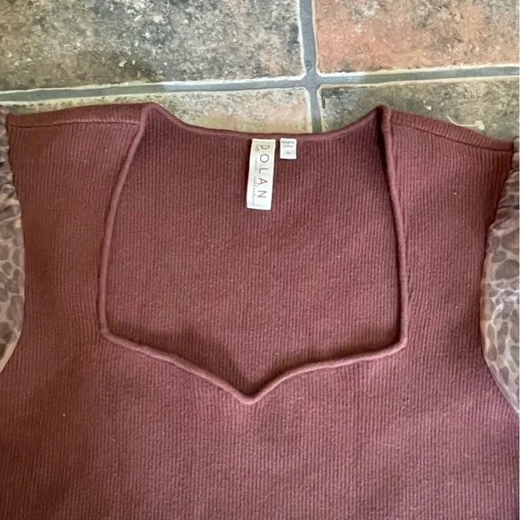Anthropologie  Dolan Sheer Animal Print Puff-Sleeve Brown Sweater Size 3X - Picture 10 of 11
